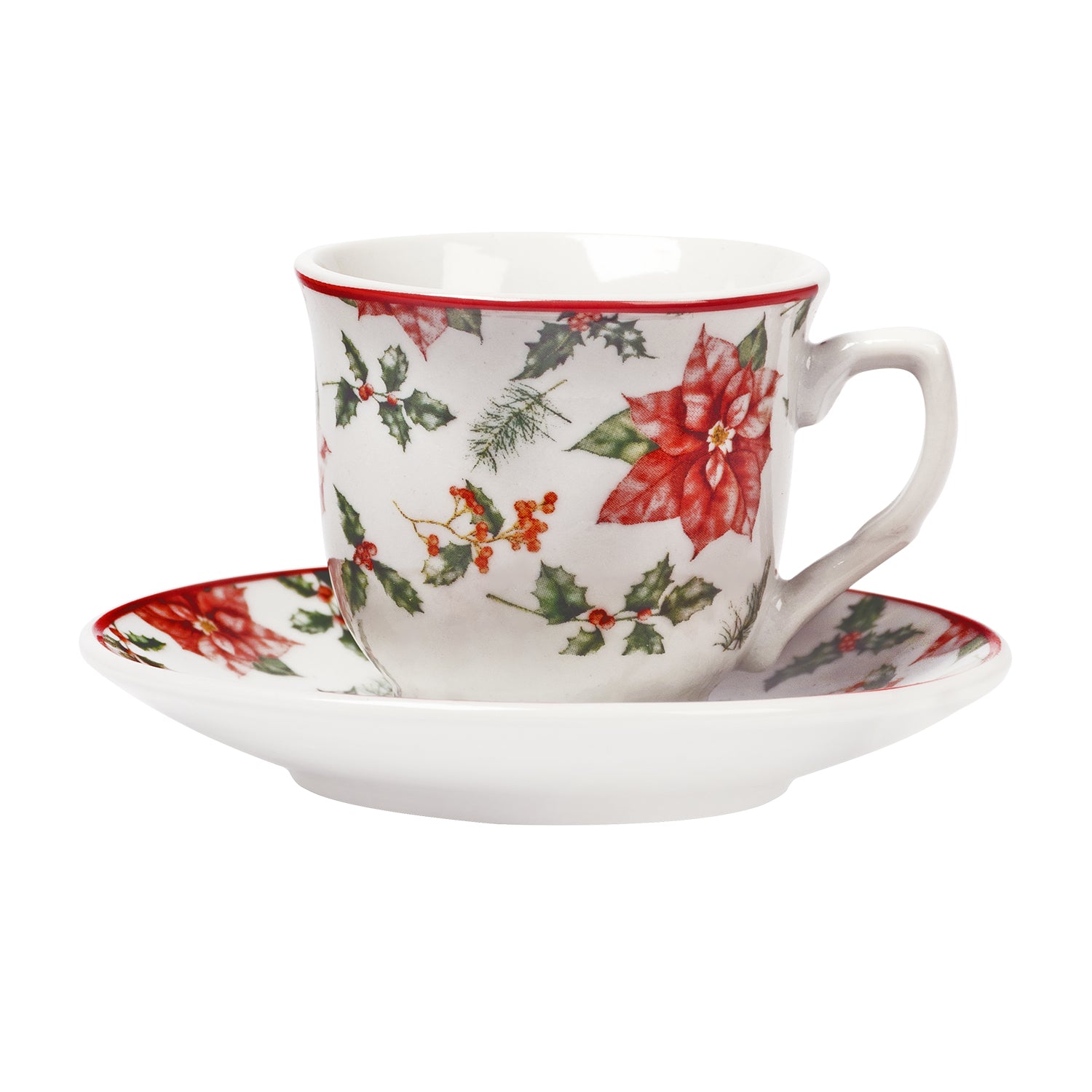 VESTIAMO CASA GRAN NATALE - Servizio da caffè in Porcellana 6 tazzine con piattini Christmas Blossoms